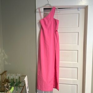 AIDAN BY AIDAN MATTOX OneShoulder Cutout Gown Neon Pink